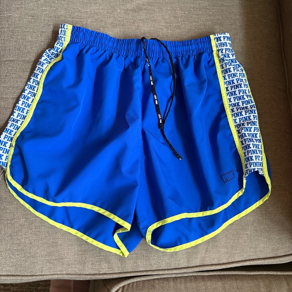 PINK Royal Blue Athletic Shorts with Neon Yellow Trim. Size Medium. INV25/434